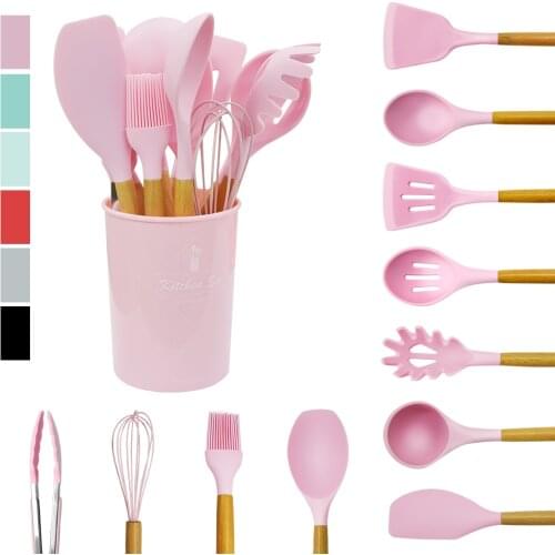 9/10/11/12pcs Silicone Kitchen Set Cooking Tools Utensils Set Spatula Shovel Soup Spoon with Wooden Handle Special Design