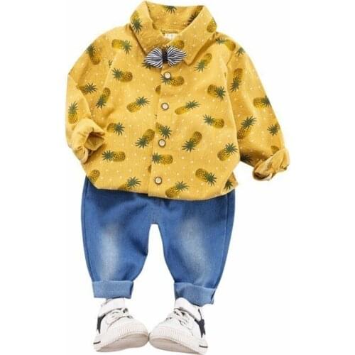 New Spring Baby Boys Gentleman Clothes Suit Infant Cartoon Printing Shirt Pants 2Pcs/Set Toddler Casual Clothing Kids Tracksuits