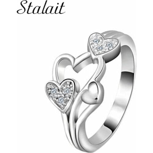New Luxury Female Heart Ring Zircon Engagement Wedding Love Silver Color Ring For Women Jewelry