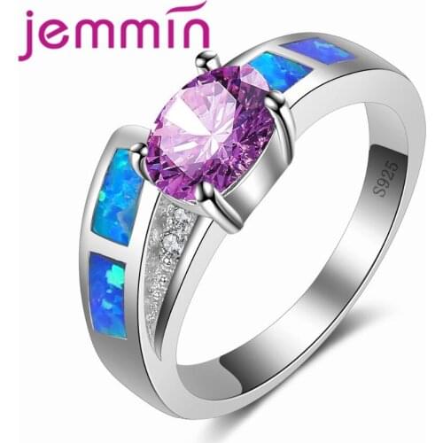 New Finding Irregular Brand Jewelry Blue Fire Opal Ring with Purple Oval Crystal Women Wedding Jewelry Hot Ring