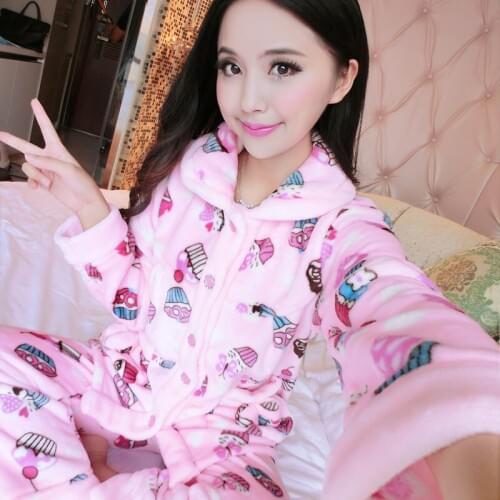 H5771 Autumn Winter Pajamas Women Thickened Flannel Long Sleeve Warm Sleepwear Coral Fleece Home Clothing Comfortable Nightwear