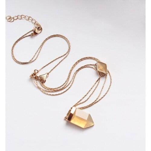 Trendy Golden Sweater Chain Champagne Color Geometry Net Shape Pendant Necklace