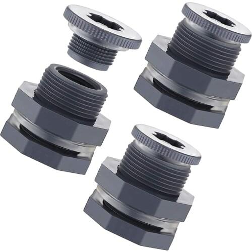 PVC 3/4 Inch Bulkhead Fitting with Plugs Rain Barrel Connector Kit and 4 mm Thick Silicone Seal Gasket Bulkhead Adapter Fitting