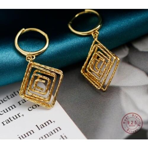 WANTME Real 925 Sterling Silver Bohemian Luxury Geometric Car Flower Pendant Drop Earrings for Fashion Women Party Jewelry Charm