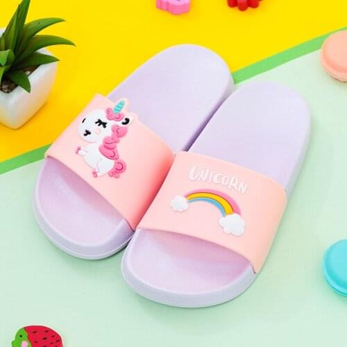 Summer Childrens Slippers For Boys Girls Unicorn Slippers Pvc Soft Bottom Non-slip Beach Shoes Kids Rainbow Bathroom Flip Flops