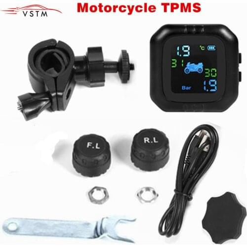 Tire Pressure Motorcycle TPMS Monitoring System Wireless LCD External Sensor Realtime Monitor Abnormal Alarm Moto Tyre Tool PSI