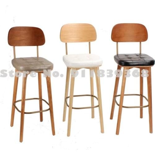 Modern Simple High Stool Household Nordic Retro Manicure Solid Wood Bar Chair Backrest Milk Tea Shop Chair