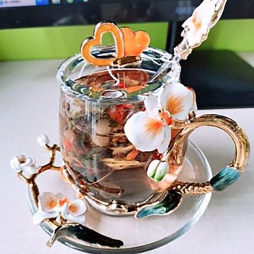 Glass Cup With Handle Tea Cup Coffee Milk Drinkware Cups Household Double High Temperature Resistance Colour Enamel Gift Tea Cup