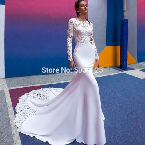 Mermaid Wedding Dresses 2021 Long Sleeves O Neck Lace Appliques Floor Length Court Train Vestido De Novias Bridal Wedding Gown