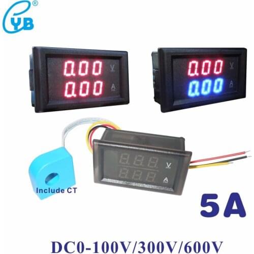 LED Digital Voltage Current Meter DC 0-100V 300V 600V 5A Hall Meter with Hall Sensor 10A CT Voltmeter Ammeter 5A Ampere Meter