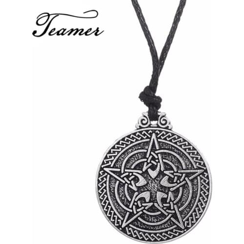 Teamer Vintage Wiccan Pentagram Necklace Pentacle Knot Amulet Supernatural Irish Talisman Necklace for Man