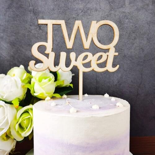 TWO Sweet Happy Birthday party color wood Cake Topper,Baby Birthday Cake Topper,Boy/Girl second Birthday topper decor Supplies