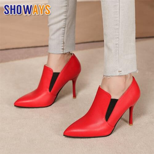 Plus Size British Women Loafers White Red High Spike Heels Pumps Casual Office Party Lady Pointed Toe Zipper Dress Smoking Shoes