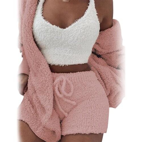 Vetement femme Casual Women Suit Plus Size Warm Hood Cardigan Coat Shorts Crop Top Lady Tracksuit Outfit Sets Женский костюм