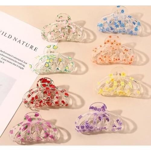 Fashion Hair Clips for Women Claw Clip Colorful Fruit Printing Pattern Crab for Hair Girls Hair Clips Hair Claw Hair Accessories