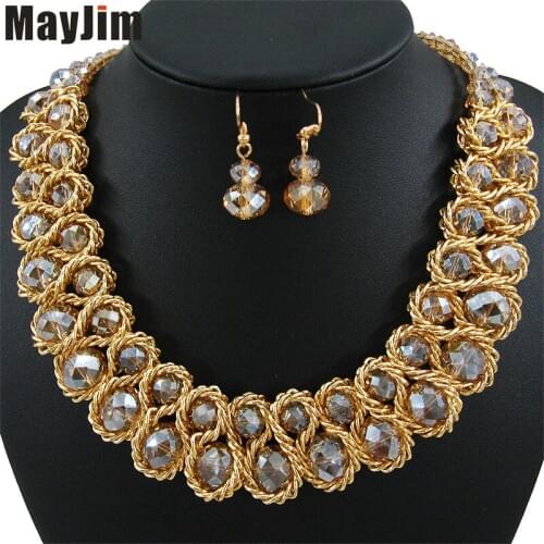 Statement necklace fashion jewelry sets Handmade big beads chain crystal dubai jewelry sets Vintage beads Bijoux Accessories