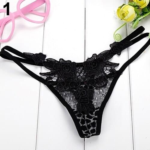 Women Sexy Floral Lace Embroidery Low Rise Strappy Panties Thong G-String Briefs