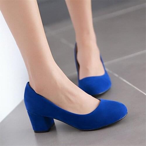 Chunky Block Heel Pumps Women Shoes Dress Woman Pumps Medium Heel Work Ofifce Shoes Slip On Spring Footwear Big Size 10 42 43