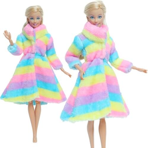 1 Pcs Handmade High Quality Doll Coat Dress Fur Clothes for Barbie Doll Winter Wear Colorful Outfit Dolls Accessories Kid Toy