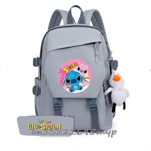 Disney Stitch 2 pcs SchoolBag Laptop School Backpack Boys Cartoon Pencil Case Kawaii Anime School Bag Supplies Kids Gifts