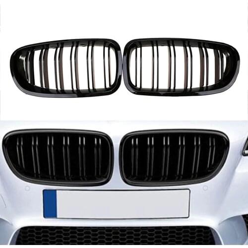 2010-2016 For BMW Sedan F10 F11 520i 530i 535i Gloss Black Front Kidney Twin FIns Double Lines Dual Slat Bumper Griil Grille