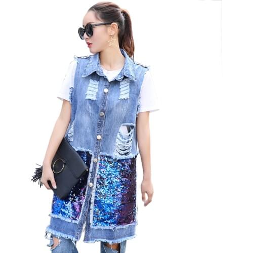 2018 Spring Autumn Women Denim Jacket Ladies Holes Sleeveless Denim Vest Jackets Fashion Casual Female Harajuku Jean Coat 1629