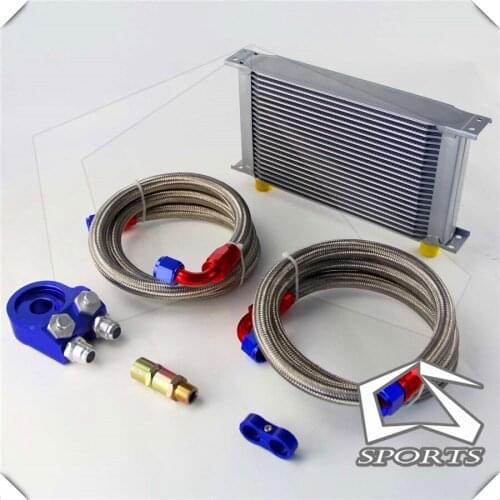 22 ROW AN-10AN UNIVERSAL OIL COOLER+SS Braided Hose kit