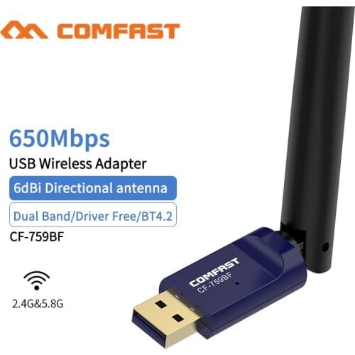 650Mbps 5G Wireless USB Bluetooth Comptible 4.2 Adapter Dongle For PC Computer Wireless Mouse Keyboard Aux Audio BT 4.2 Receiver