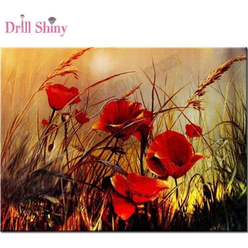 New 5d diy diamond painting 3D full square diamond embroidery Poppy flower wheat pattern diamond mosaic Christmas gift wall arts