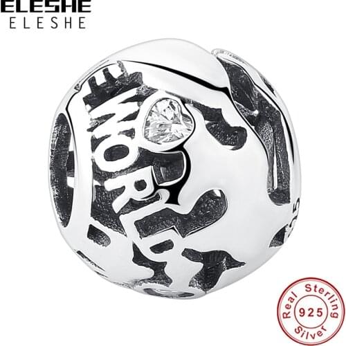 Authentic 925 Sterling Silver Round World Charms Beads Fit Charm Bracelets & Bangle for Women DIY Travel Jewelry Making