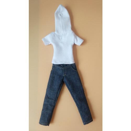 1/12 Scale White Hooded T-shirt + Pants Model For 6"Action Figures Doll