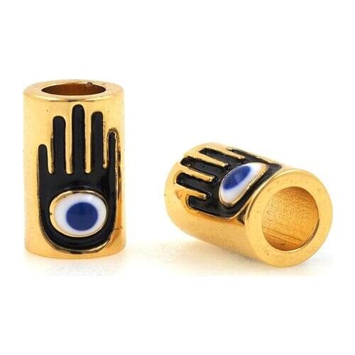 Micropavé CZ Black Hand Spacer Beads, Gold Beads, Magic Eyes, Large Hole Beads, Bracelet and Necklace Supply 9.8x6.6mm