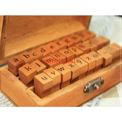 Fedex DHL Fast Shipping Wholesale Creative Lowercase Uppercase Alphabet Wood Rubber Stamps Set With Wooden box,50sets/lot