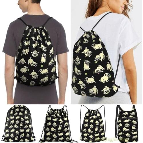 Playful Pugs Women Purpose Drawstring Backpack Bags Men Outdoor Travel Backpacks For Gym Training Swimming Fitness Bag