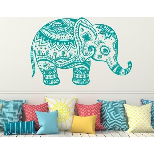 Indian Elephant Wall Decal Floral Elephant Patterns Yoga Decals Home Decor Vinyl Wall Sticker Nursery Bedroom Mural M-112