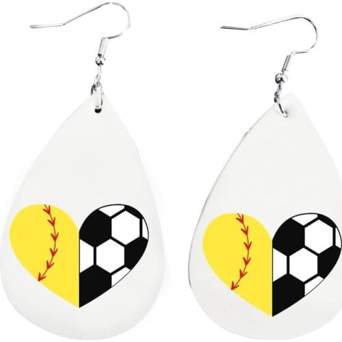 Softball Soccer Sport Half Heart Earrings Leather Teardrop Earrings
