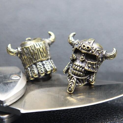 Brass Antique Viking Pirate Ox Horn Helmet Skull Head Knife Beads For Paracord Bracelet DIY EDC Keychains Hand Chain Accessories