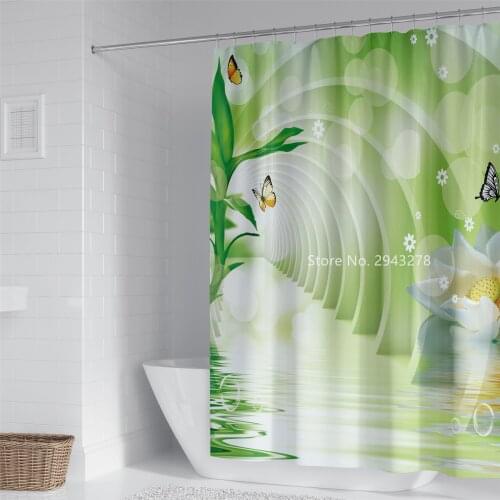 Best-selling Bamboo Pattern Waterproof and Mildewproof with Hook Can Be Washed Green Shower Curtain Home Bathroom Decoration
