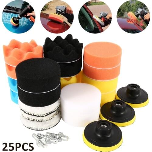 25pcs Buffing Pad Set Car Beauty Waxing Polishing Sponge Auto Car Polishing Pad Kit Polisher Adapter Cleaning Tools Accessories