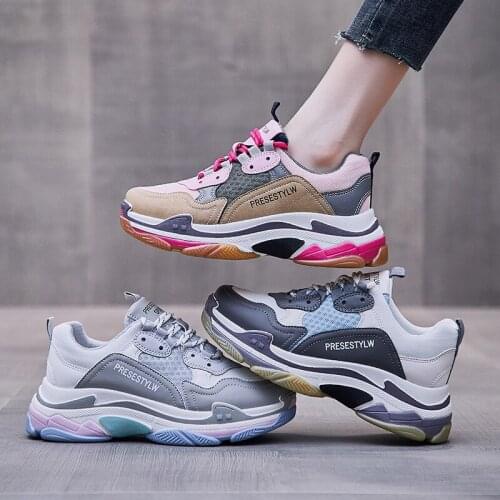 Autumn 2021 New Color Block Thick Bottom Muffin Daddy Shoes Womens High Rise Cotton Versatile Casual Sports Shoes for Women