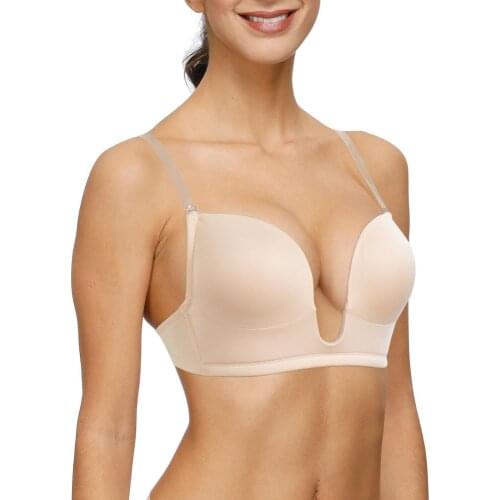New Sexy Women Lingerie Deep U Bra Large size 70-95 A B C D E Support Push Up Bras Multiway Backless Bralette Invisible