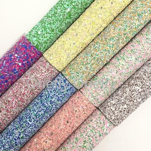 Onefly Wholesales Dropshipping Leather Supplier Mixed Chunky Glitter Faux Vinyl Leather Fabric Twill Backing For Bow DIY FZ075