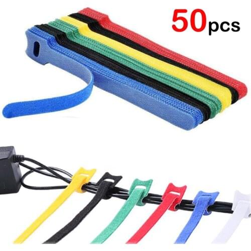 50pcs Cable Ties Kabelbinder Kabel Organizer Hook and Loop Strap Reusable Wire Organizer Self Adhesive Clip Holder Ties Strap