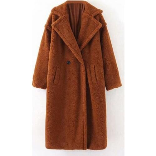 Good Style Winter Casual Solid Teddy Coat Women Long Sleeve Fleece Long Jacket Turn Down Collar Lamb Fur Coat Outerwear Fourrure