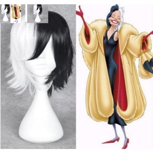 Fashion jewelry Wig Free Shipping Madame Wig Cruella De Ville Vil 101 Dalmations Wigs Costume Accessories