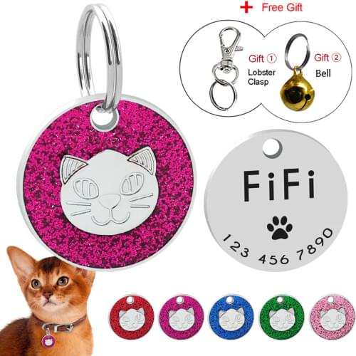 Personalized Name Cat ID Tag Engraved Cats ID Tags Customized Paw Print Tags Cats Kitten Dog Accessories Free Bell