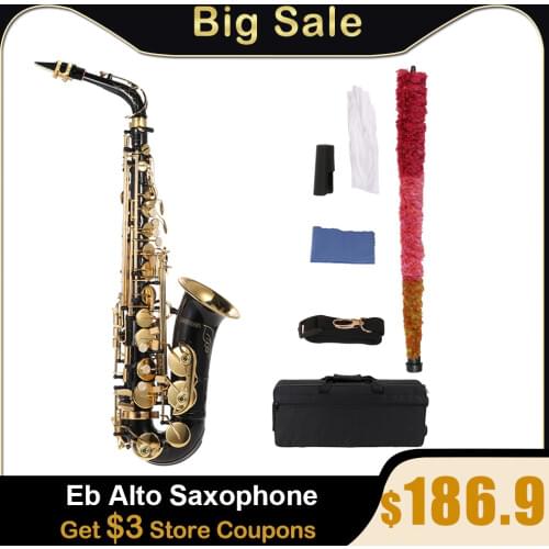 Ammoon Eb Alto Saxophone Brass Lacquered Gold E Flat Sax 82Z Key Type with Cleaning Brush Cloth Gloves Strap Padded Case Bb/Eb