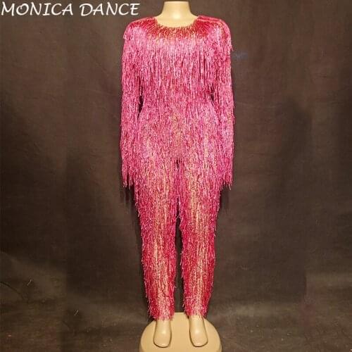 Sexy Stage Fringes Stones Jumpsuit Rhinestones Sexy Bodysuit Costum Singer Stage Wear Birthday Celebrate Tassels Jumpsuit