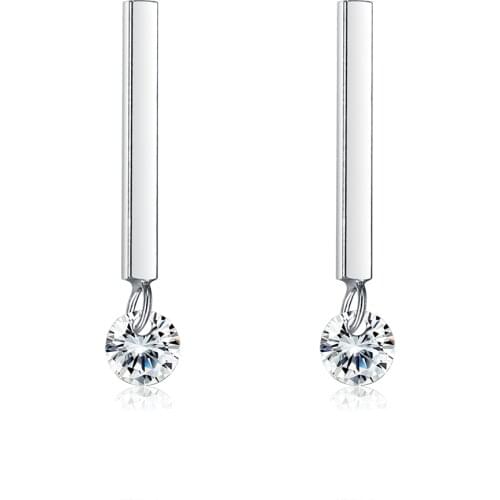 ZEMIOR Stick Bar Stud Earrings For Women OL Minimalist Shining Round Zircon Earring Sterling Silver 925 Jewelry Engagement Gift