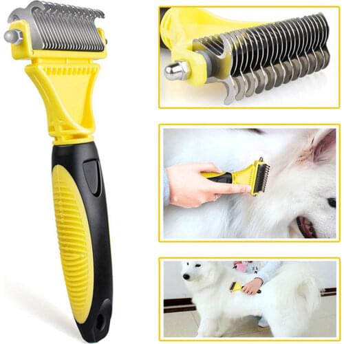 Hair Removal Brush for Dogs Cats Professional Grooming Rake for Easy Mats Tangles Removing Pet Dog Dematting Comb with 2 Sided